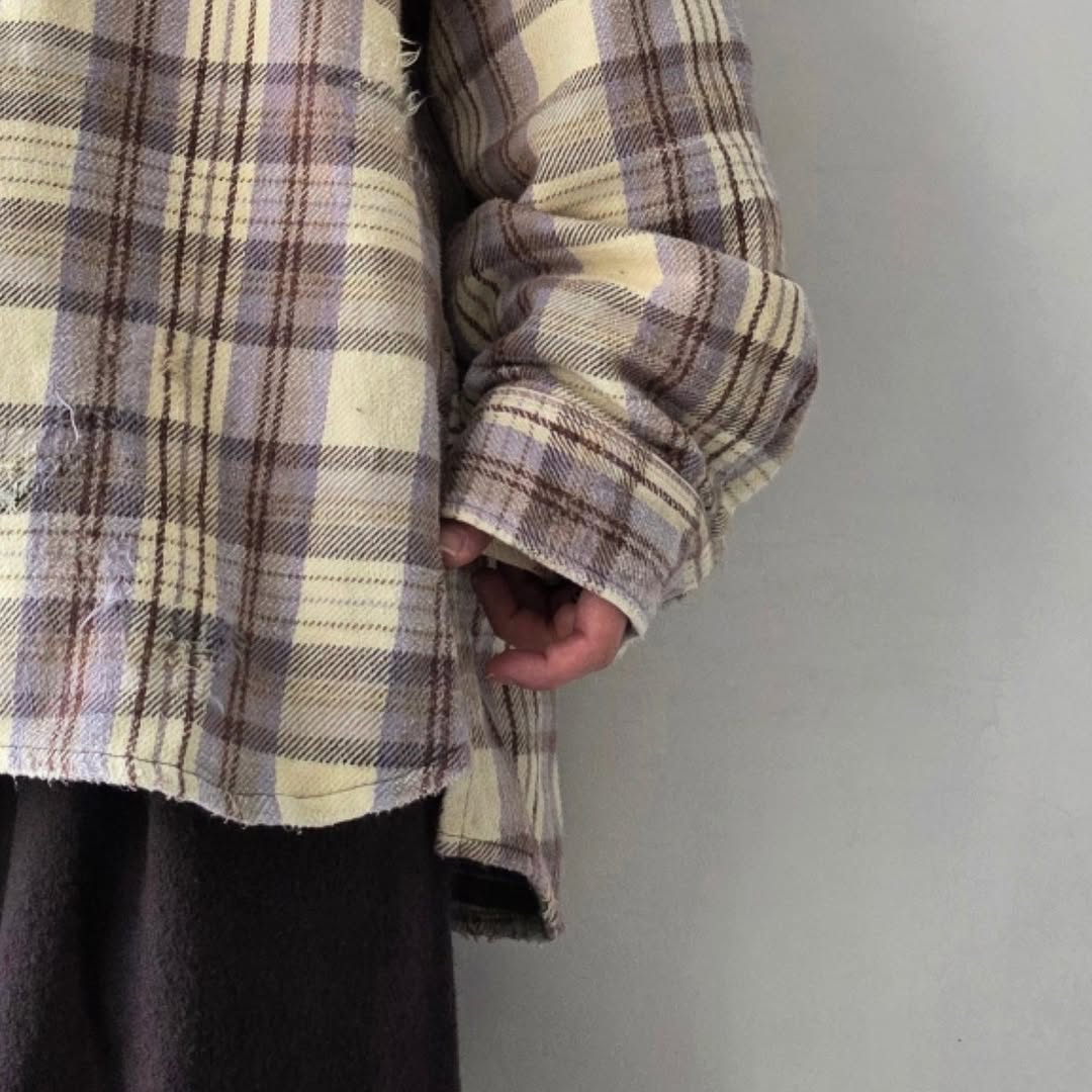 ANCELLM / Nel Check Over Work Shirt (Ivory)