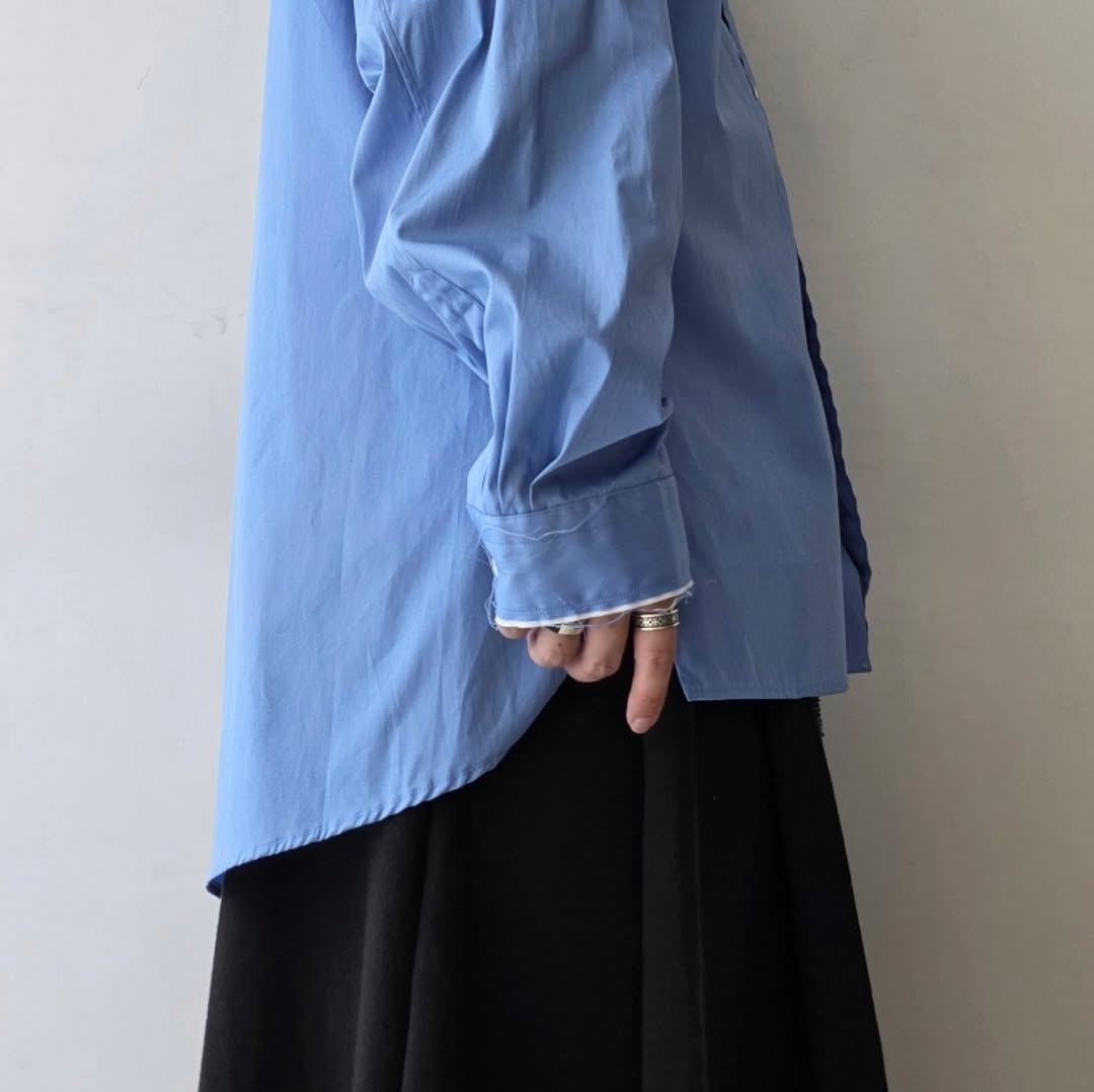 ANCELLM / High-Count Frayed Over Shirt (Blue)