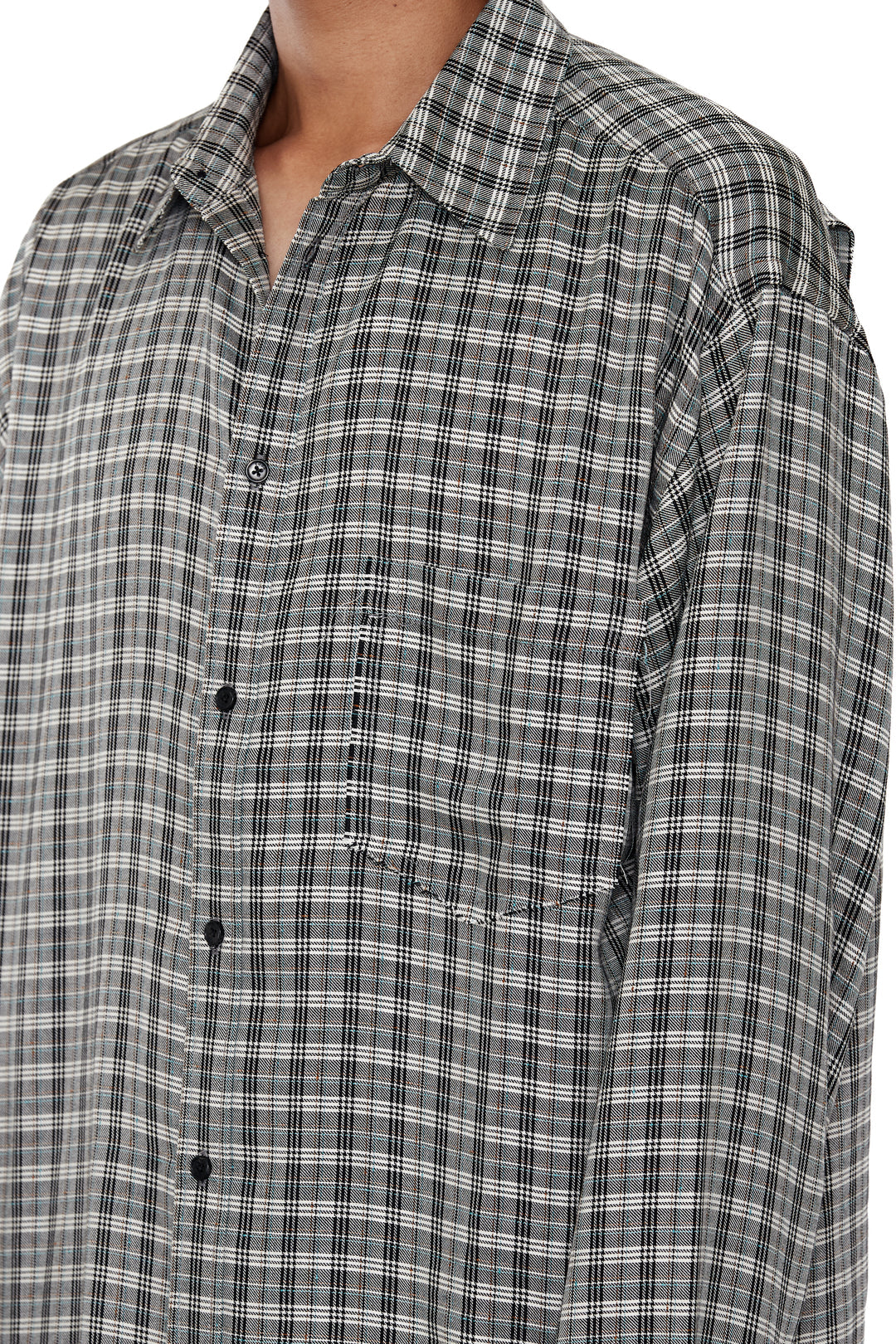 CODA / Grey Check Viscose Raw Edges Shift Shirt