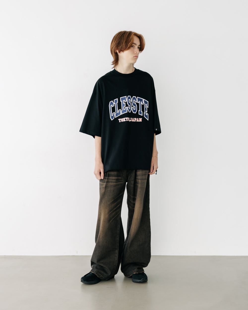 CLESSTE / College Logo Print Massive T-Shirt With Drawstrings (Black)