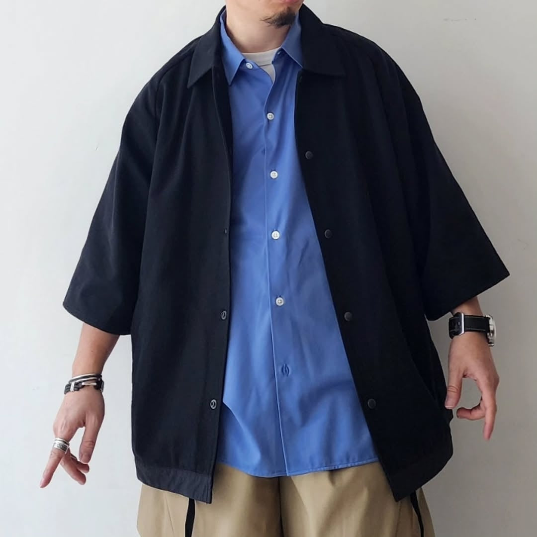 MERELY MADE / Black Merely Dobby Cotton Raglan Cape Shirts