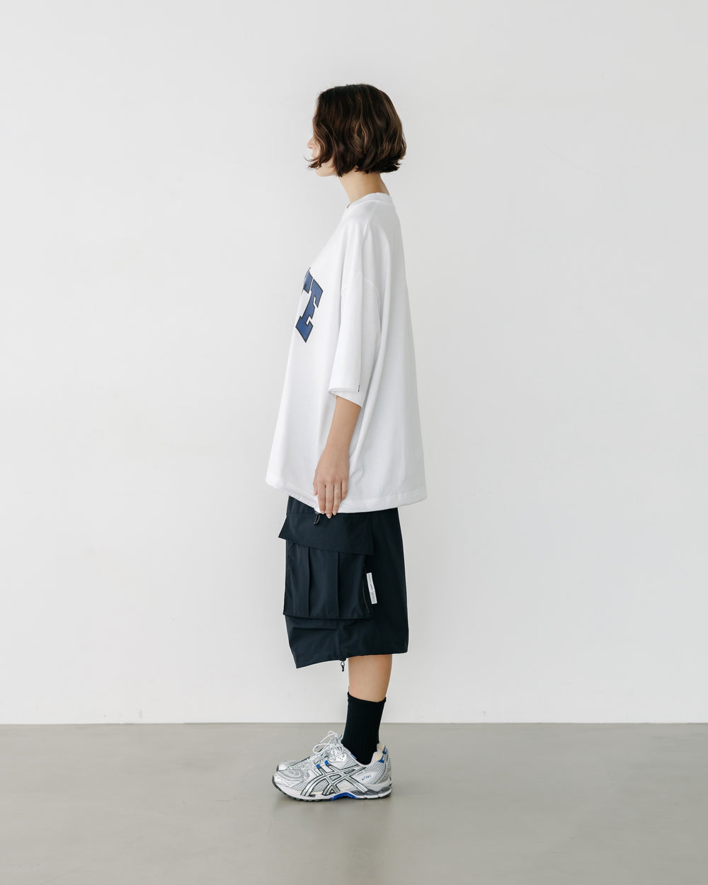 CLESSTE / College Logo Print Massive T-Shirt With Drawstrings (White)