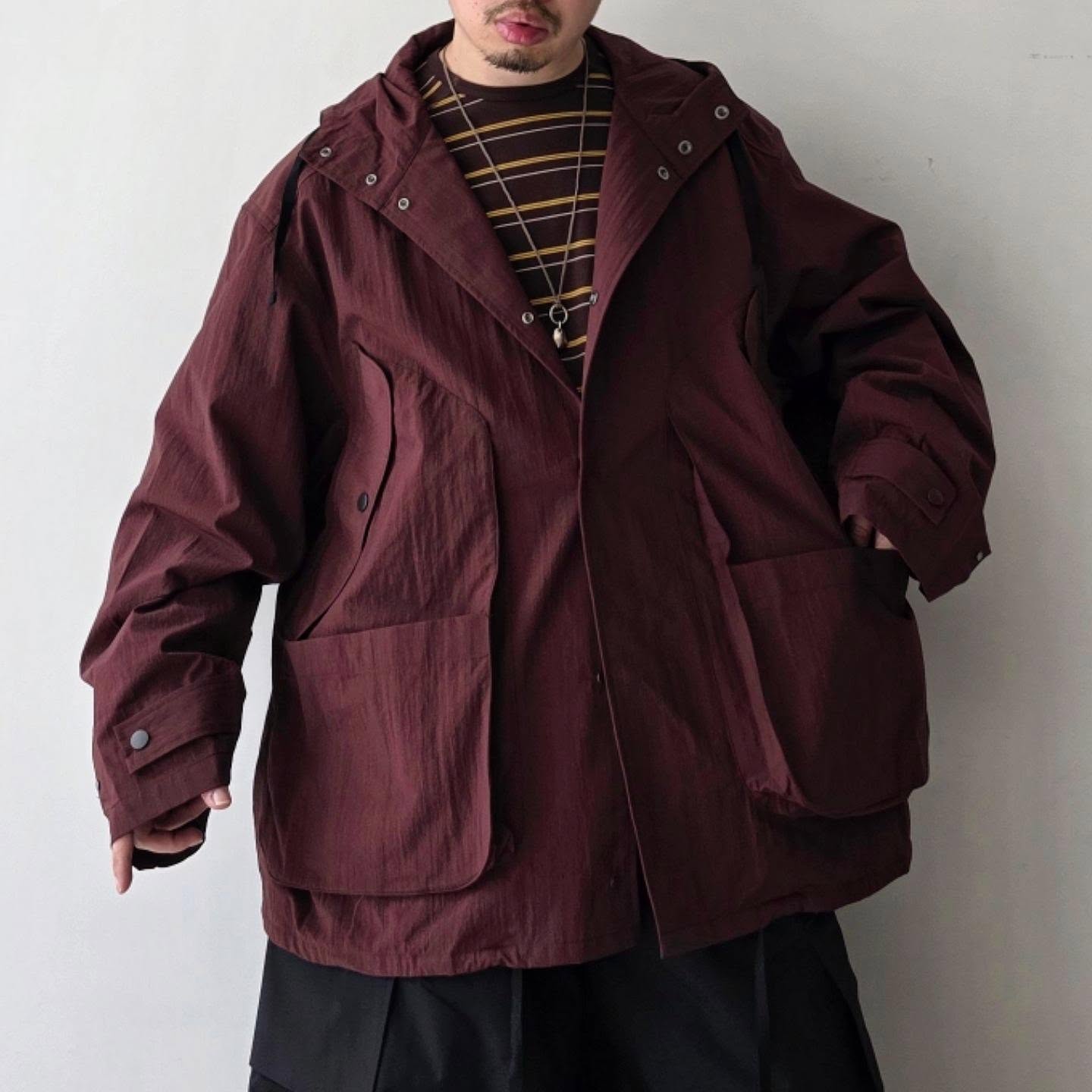 ANCELLM / Wrinkled Nylon Over Hoodie (Marron)