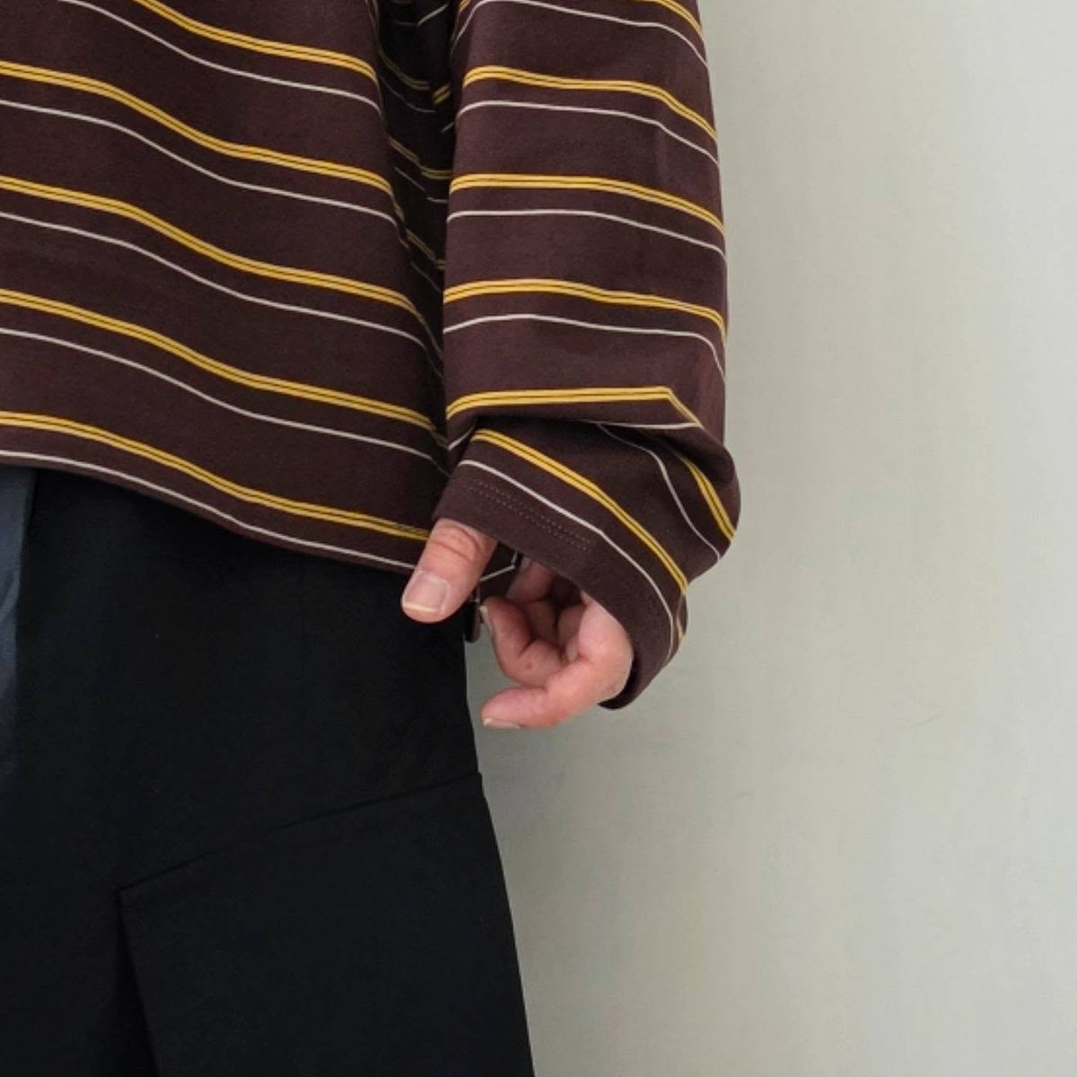 ANCELLM / Border LS T-Shirt (Marron)
