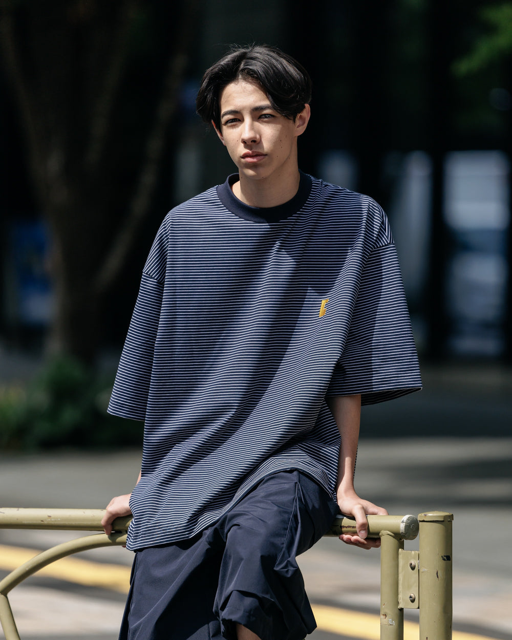 CLESSTE / 'C' Striped Massive T-Shirt With Drawstrings (Navy x White)
