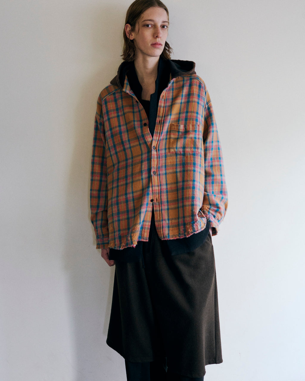 ANCELLM / Nel Check Hoodie Shirt (Camel)