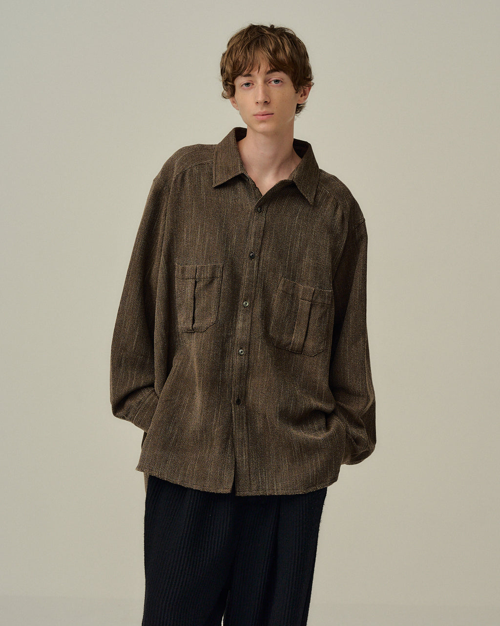 ANCELLM / Melange Wool Over Work Shirt (Brown)