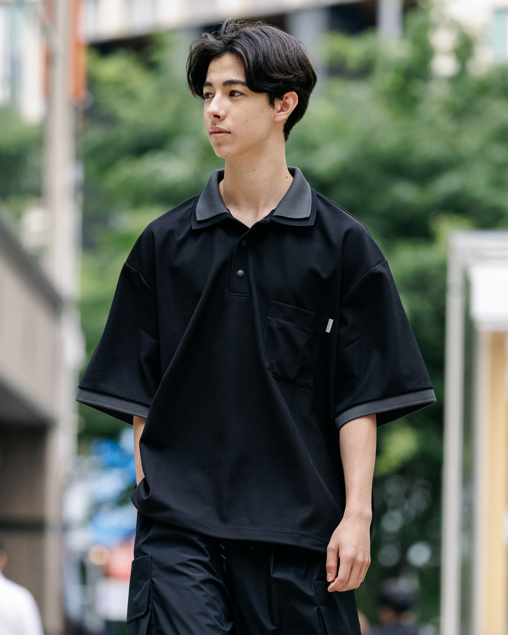 CLESSTE / Active City S/S Double Collar Polo Shirt (Black x Gray)