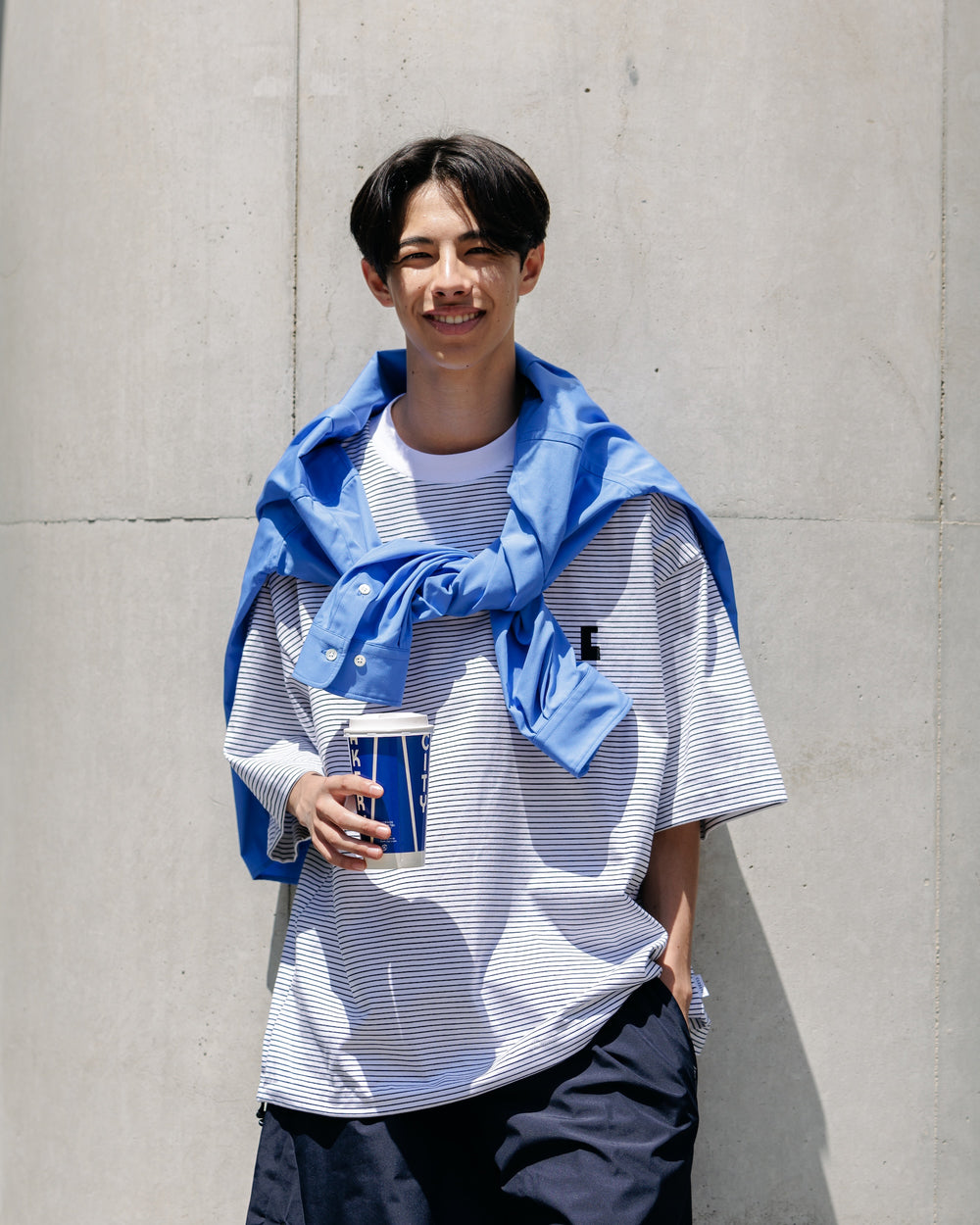 CLESSTE / 'C' Striped Massive T-Shirt With Drawstrings (White x Black)