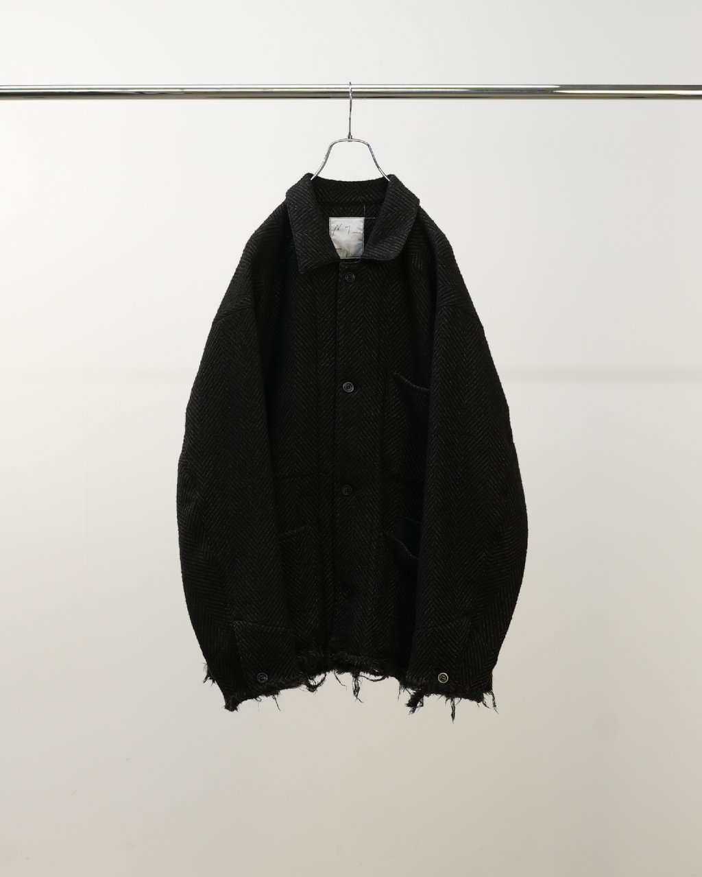 ANCELLM / Damage Wool Herringbone Coverall (Brown x Black)