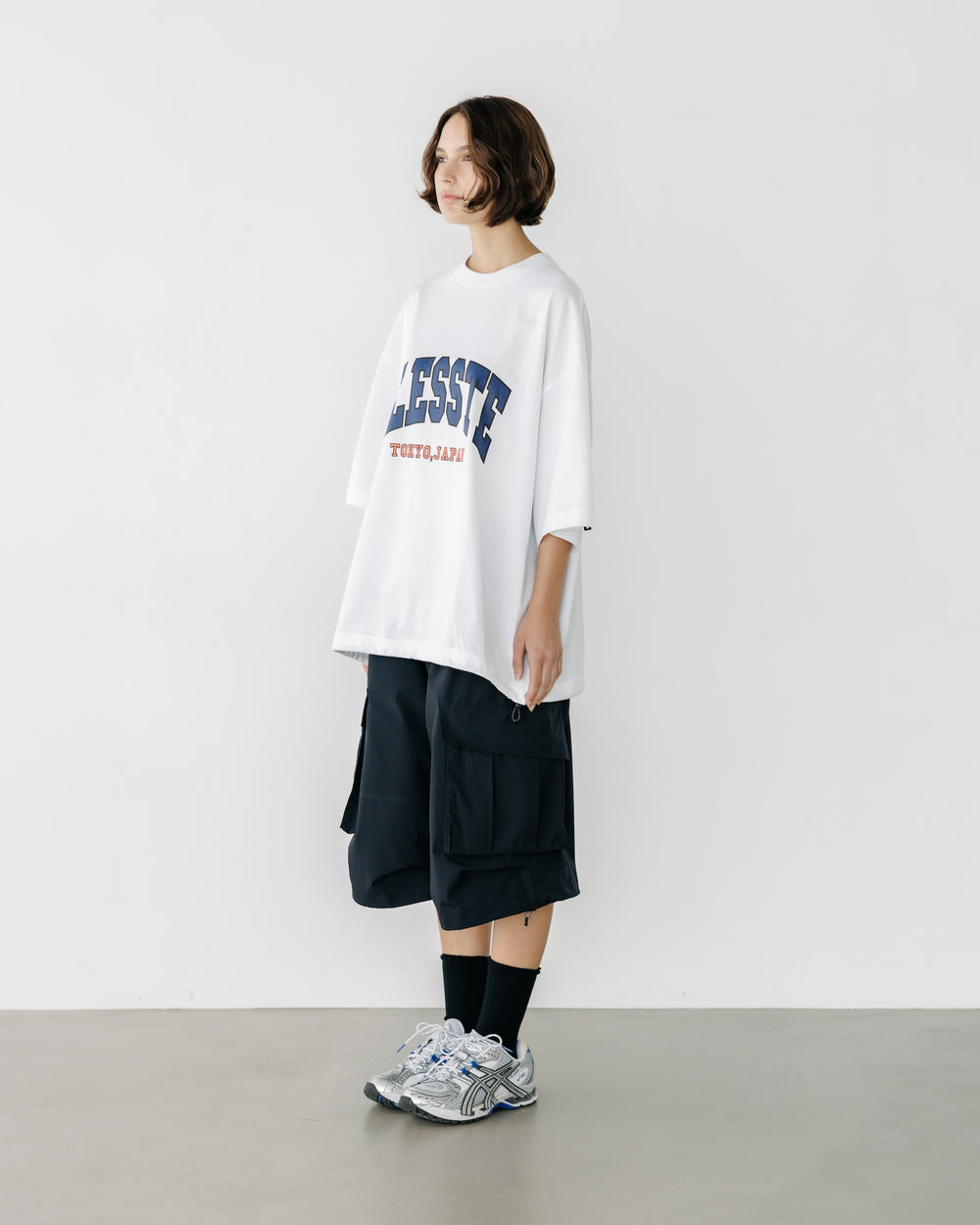 CLESSTE / College Logo Print Massive T-Shirt With Drawstrings (White)