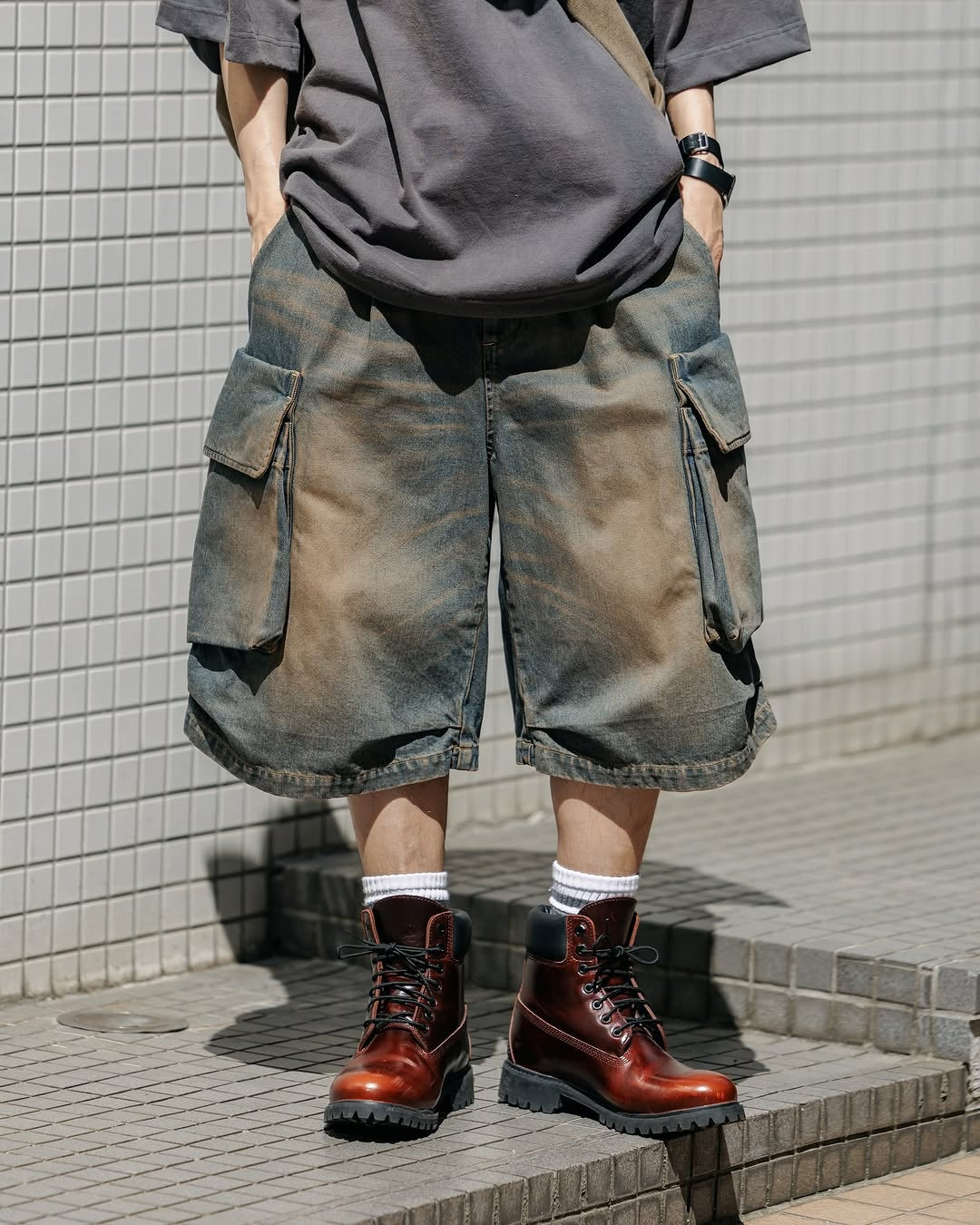 CLESSTE / Vintage Dyed Selvedge Denim City Military Half Pants (Vintage Brown)