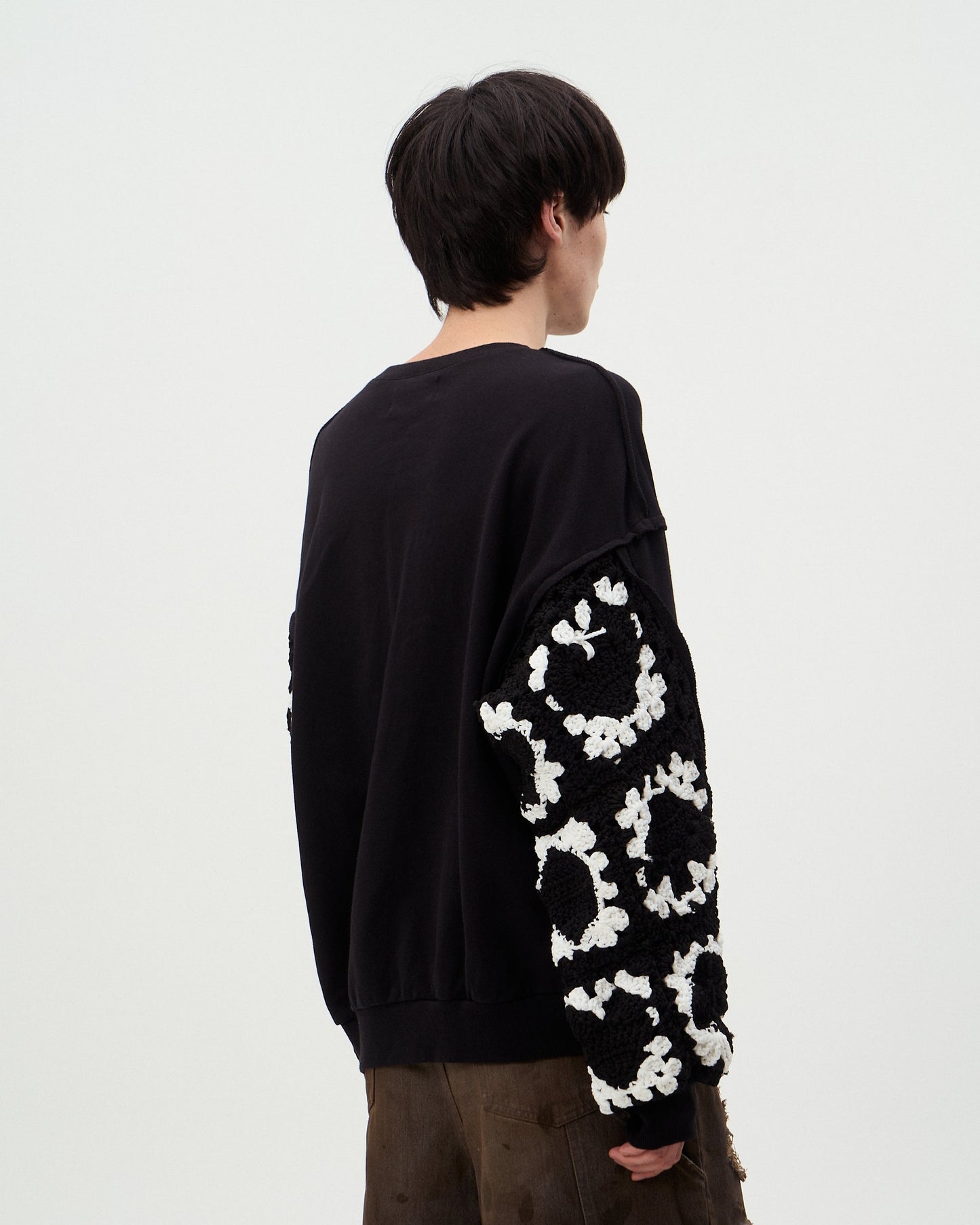 DISCOVERED / Playcard Crochet Sleeve Sweat (Black)