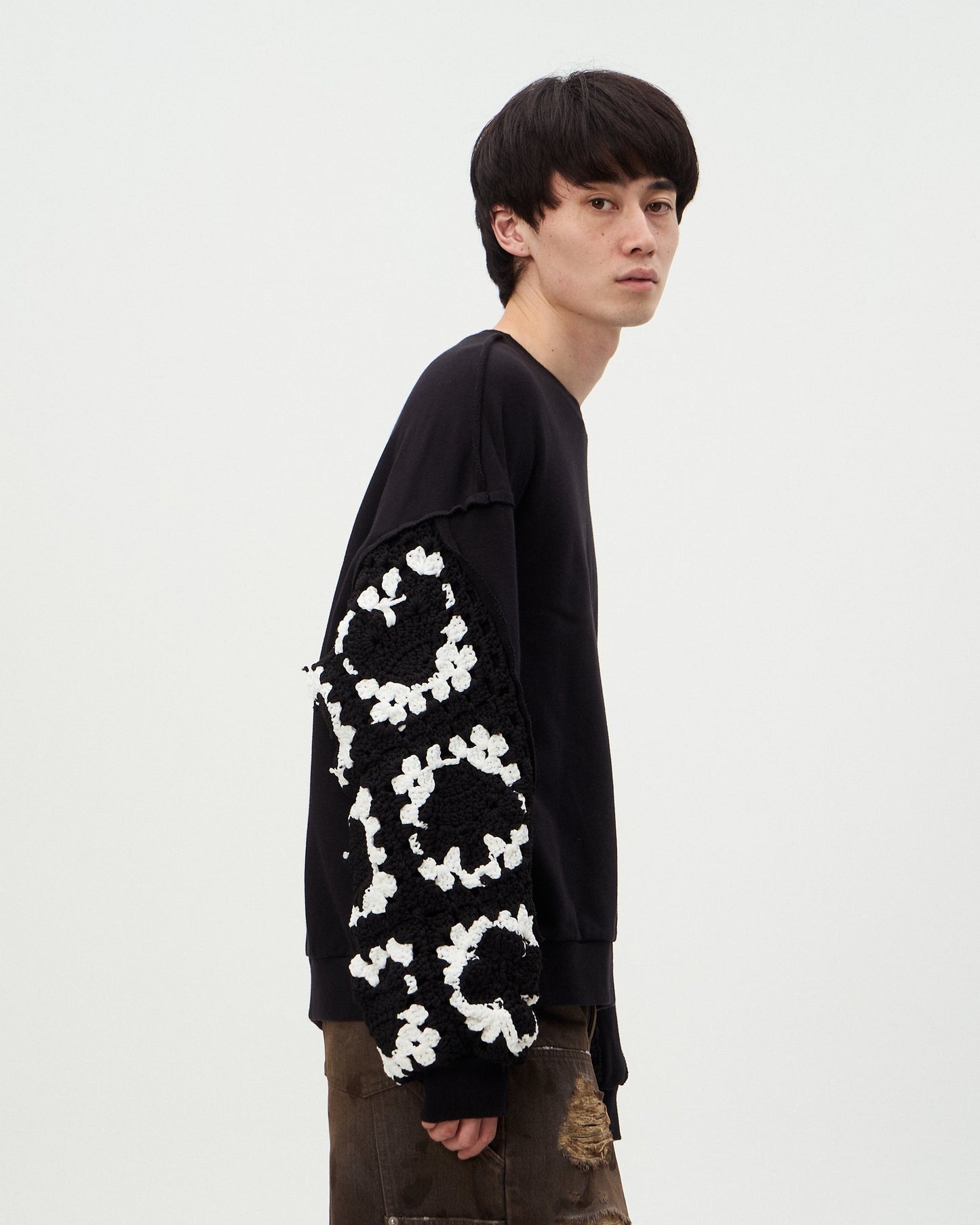 DISCOVERED / Playcard Crochet Sleeve Sweat (Black)