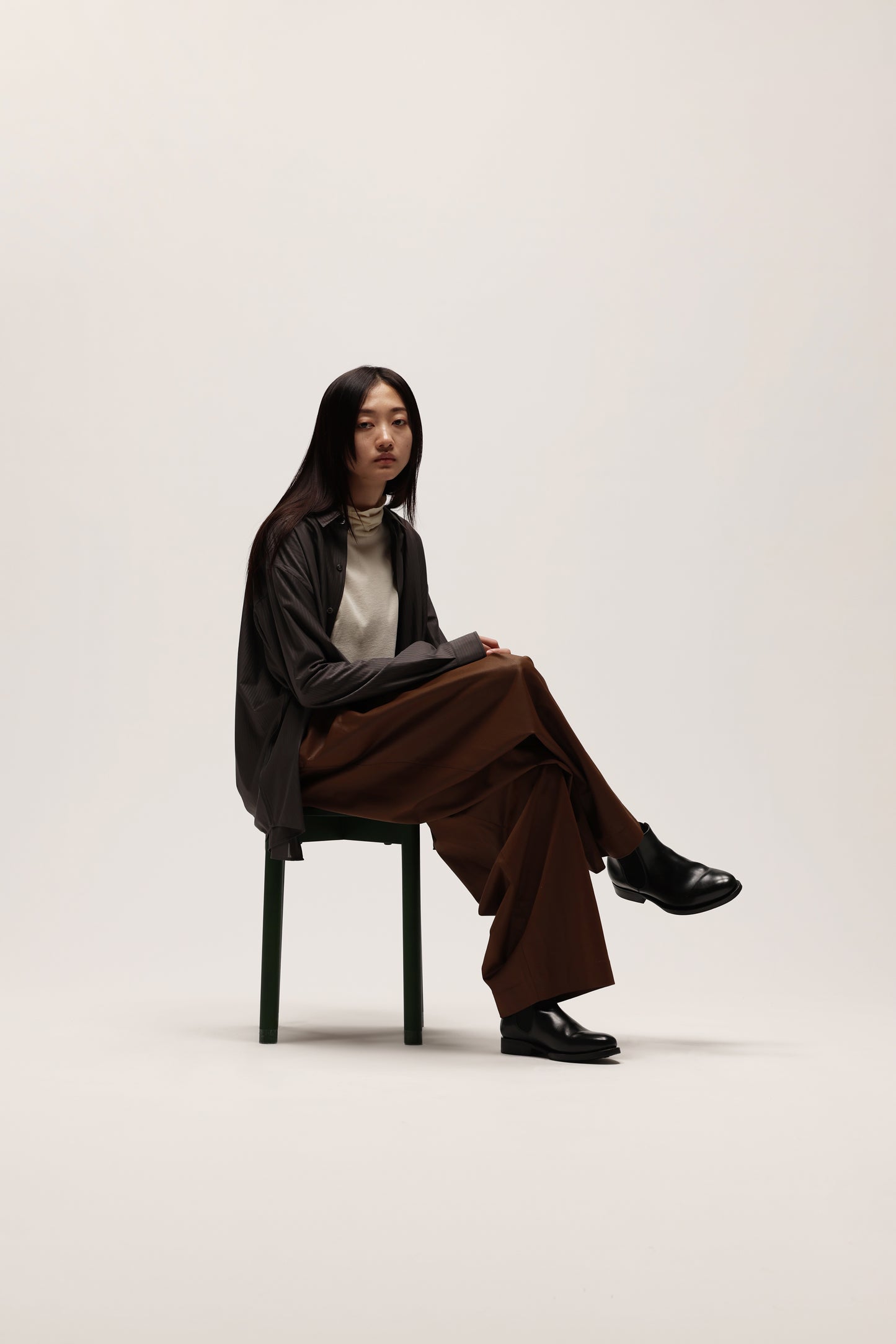 KANEMASA PHIL / 46G Atmosphere Stripe Shirt (Charcoal Brown)