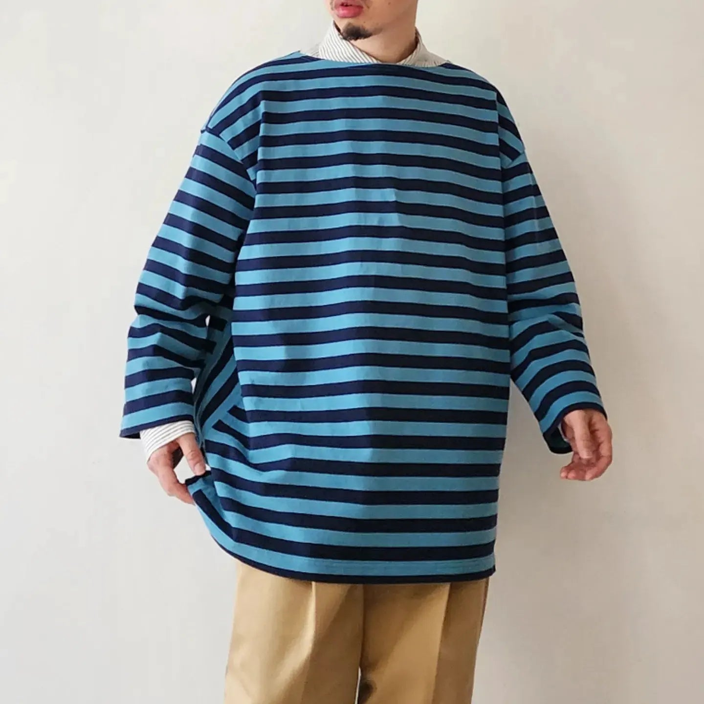 Horizontal Stripe High Density Cotton Jersey Side Panel Basque T-Shirt 