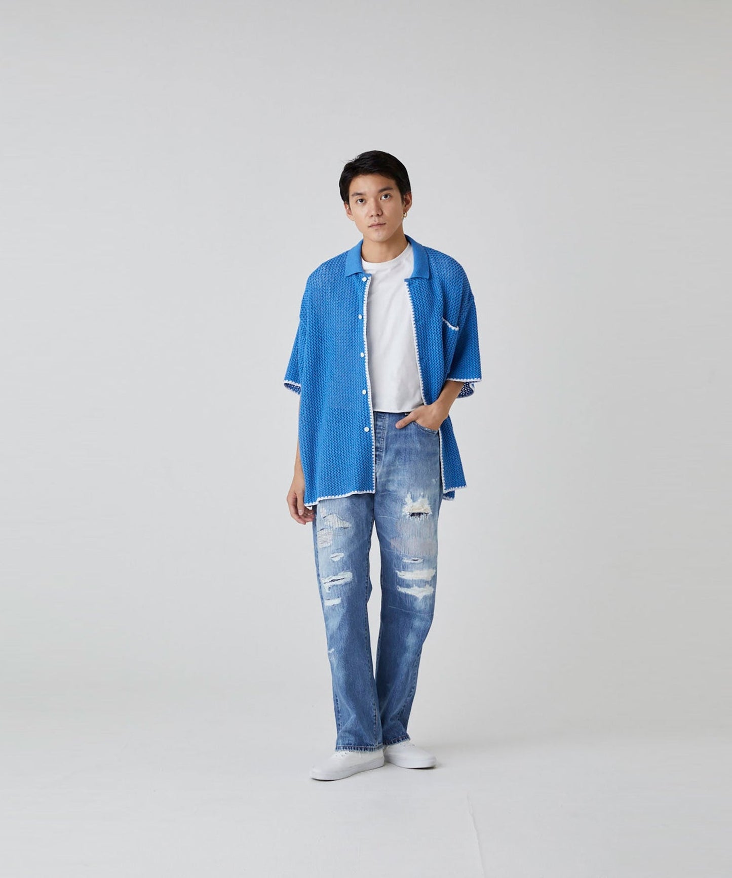 DISCOVERED / Shell Stitch Mesh Knit Shirts