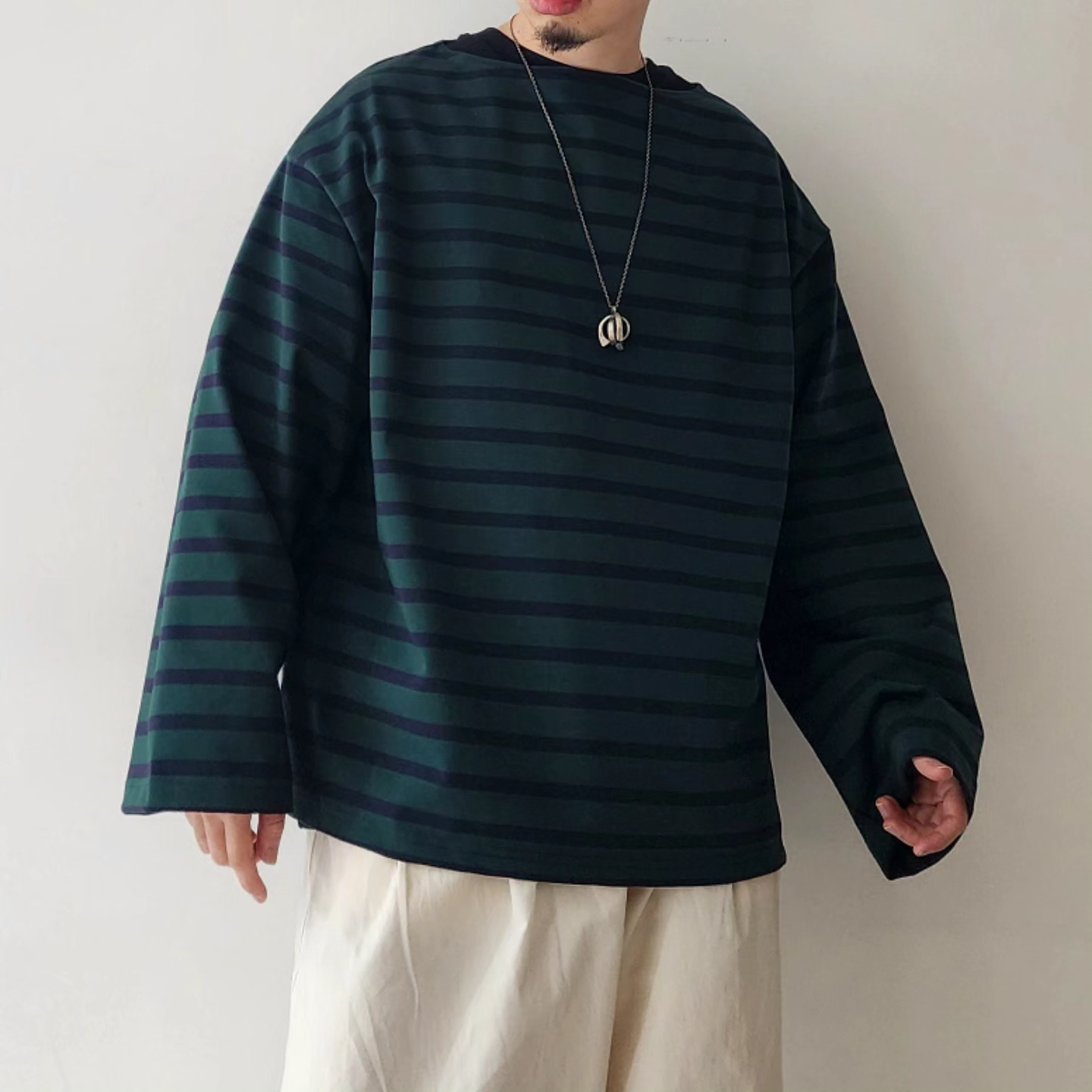 INTERIM / Hyper Big Suvin Giza Basque Border Shirt