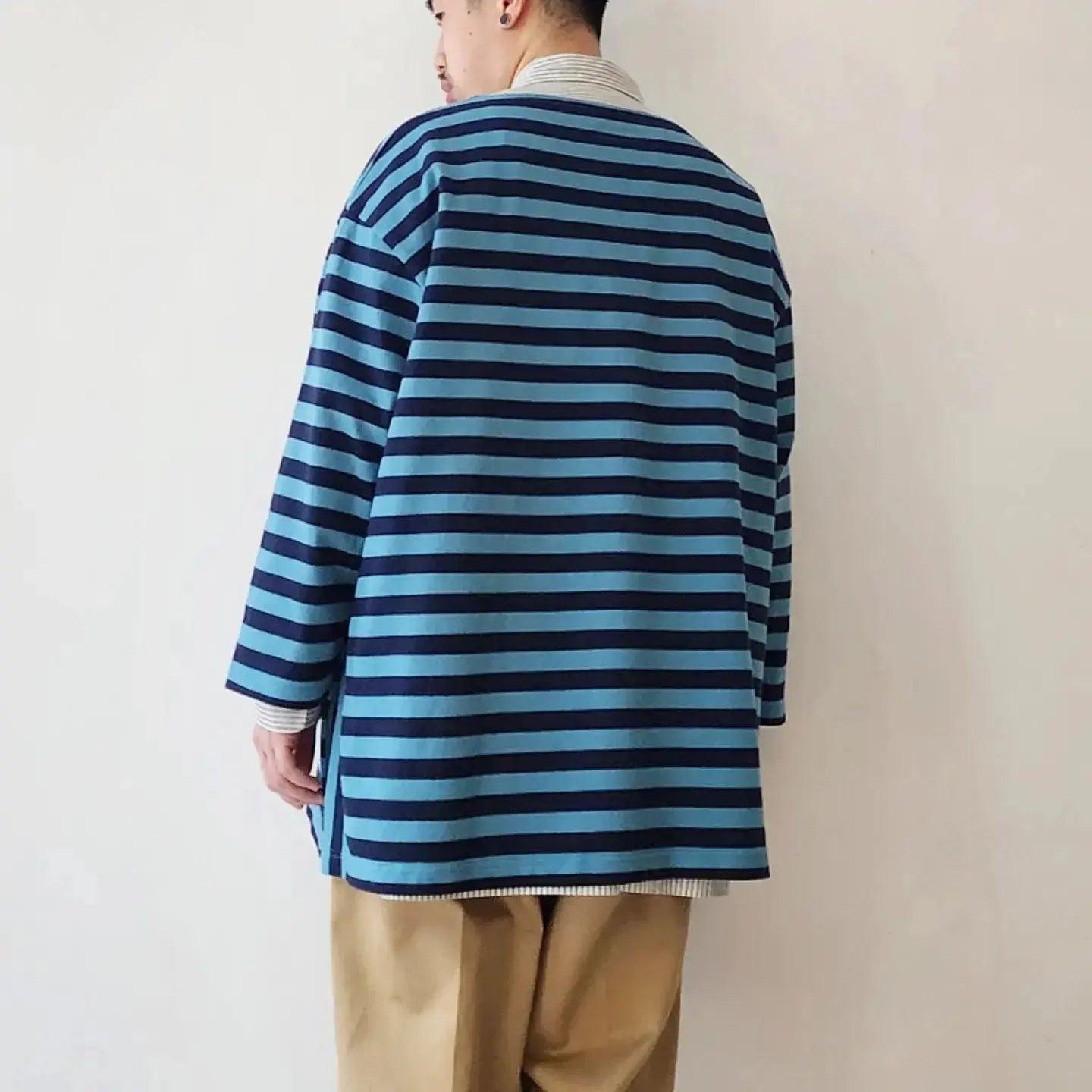 Horizontal Stripe High Density Cotton Jersey Side Panel Basque T-Shirt 