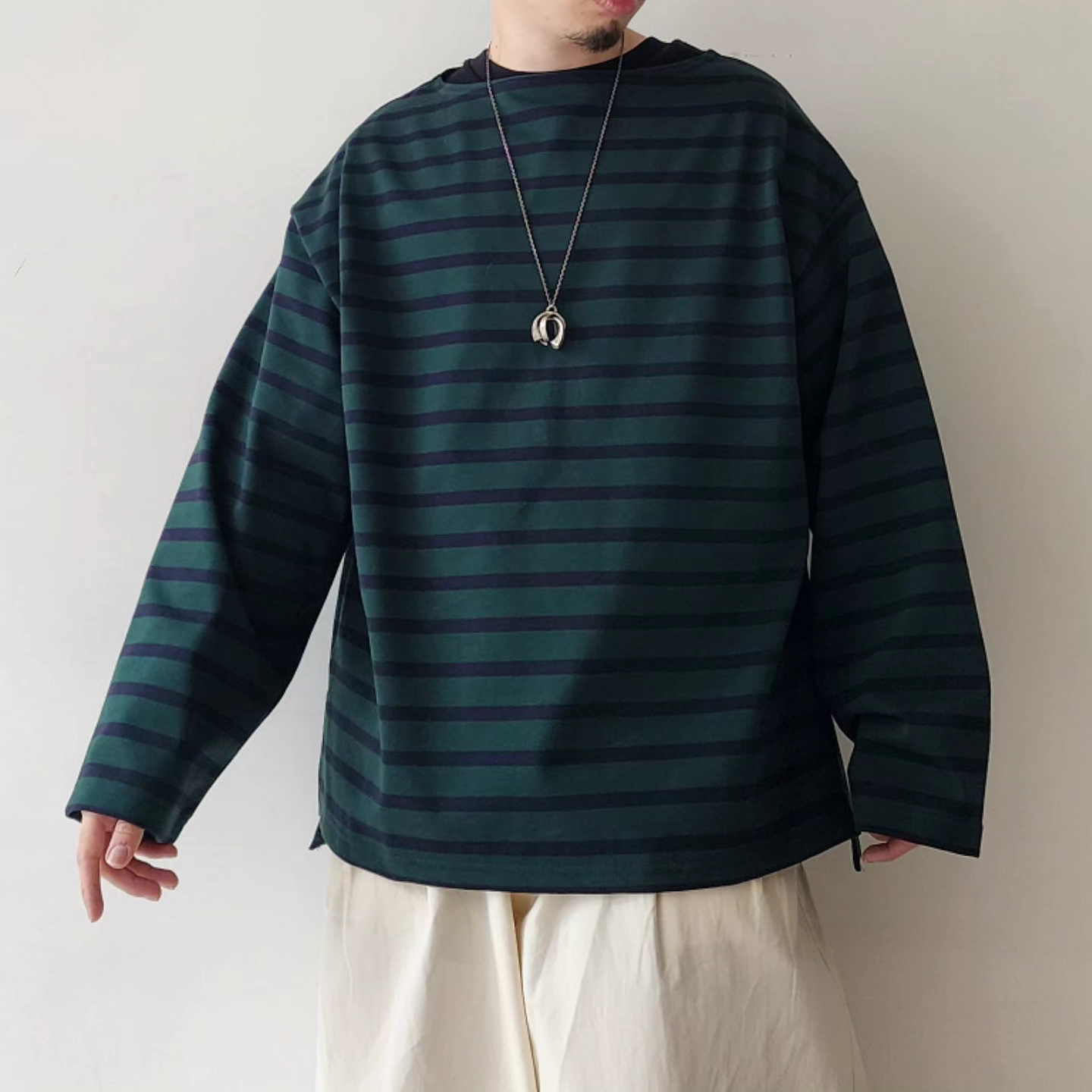 INTERIM / Hyper Big Suvin Giza Basque Border Shirt