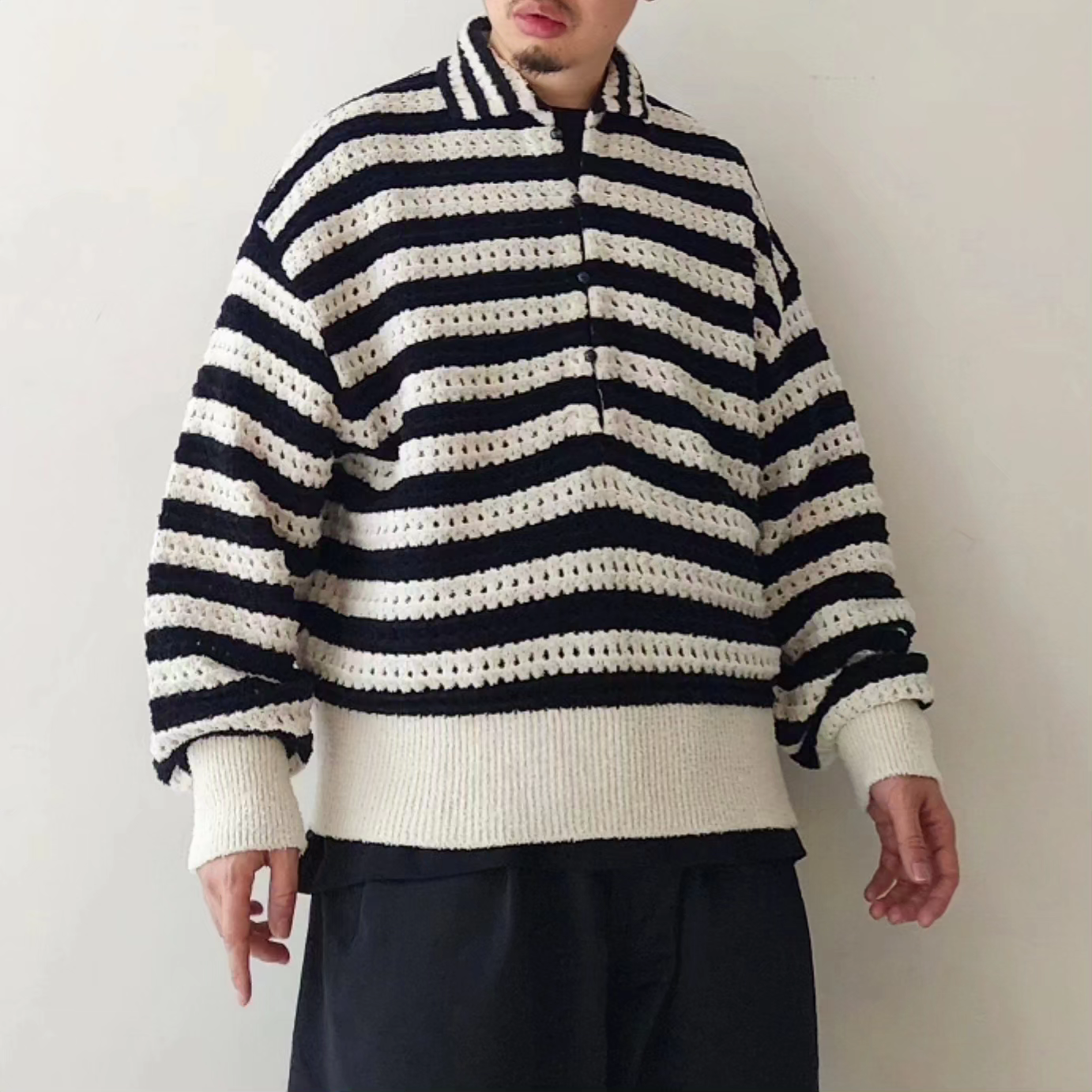 ARE NOT IS / Fluffy WASHI Eyelet Knit Polo