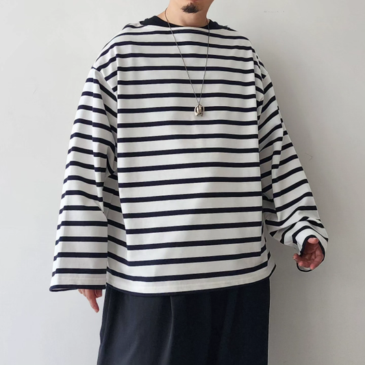 INTERIM / Hyper Big Suvin Giza Basque Border Shirt