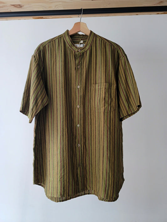Baggy Fit Band Collar Short Sleeve Shirt