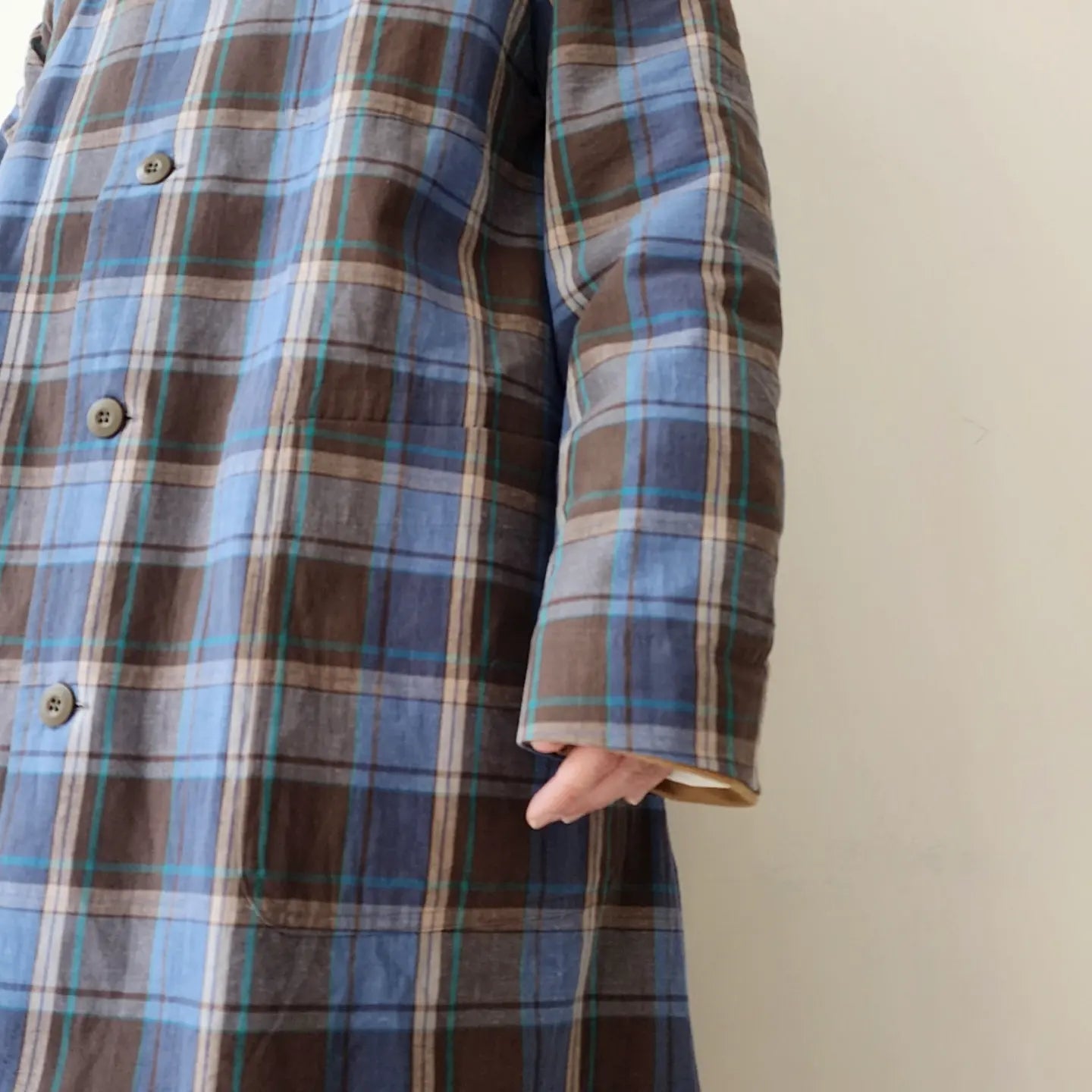 Madras Plaid Cotton*Linen Cloth Shirt Coat