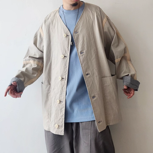 TS(S) / Linen*Cotton Stretch Cloth Reversible Seam Taping Collarless Jacket