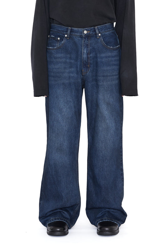 CODA / Dirty Indigo Washed Distressed Break Cut Flared Jeans