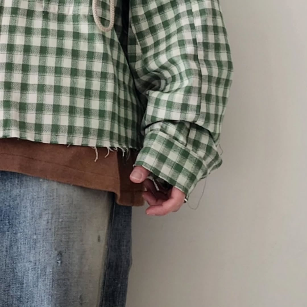 ANCELLM / C/R Check Short Zipup Shirt