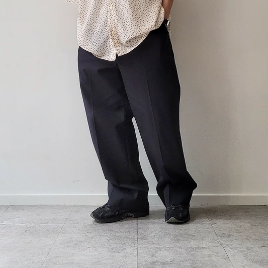 Cotton Gabardine 1-Tuck Baggy Slacks
