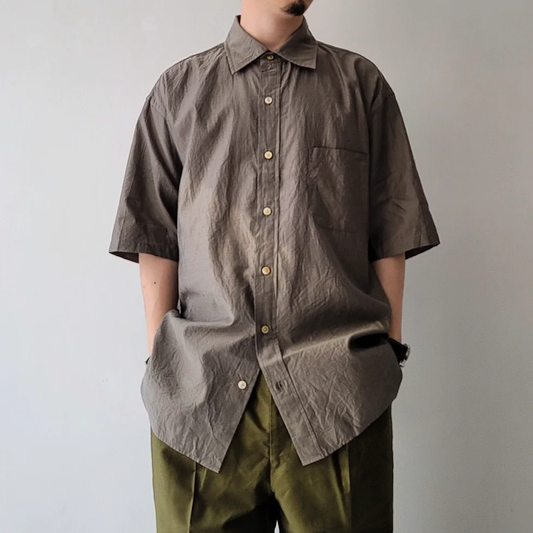 Cotton*Silk Chambray Twill Cloth Baggy Fit Short Sleeve Shirt