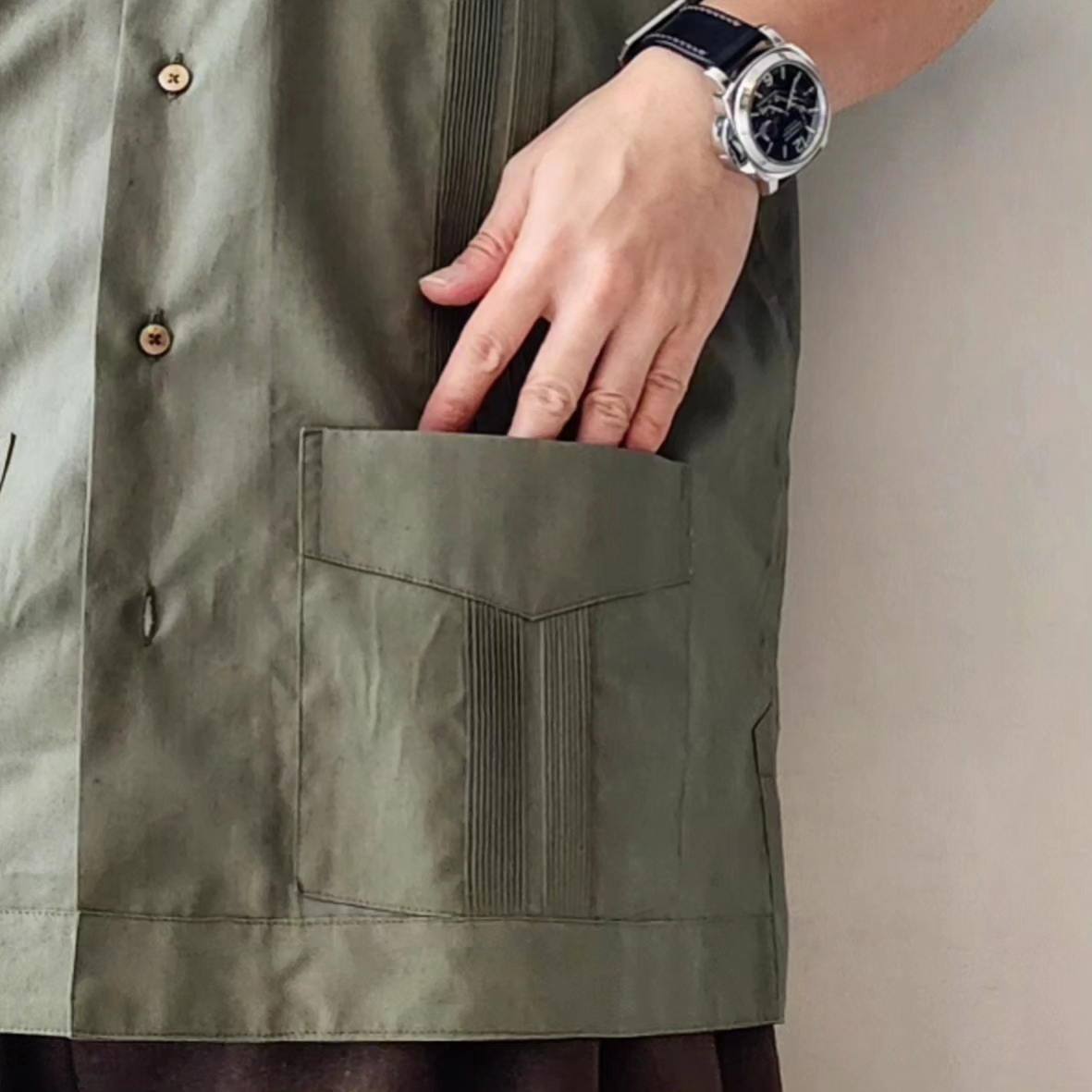 INTERIM / Hyper Big Cotton Silk Poplin Hand Pin Tuck S/S Cuba Shirts