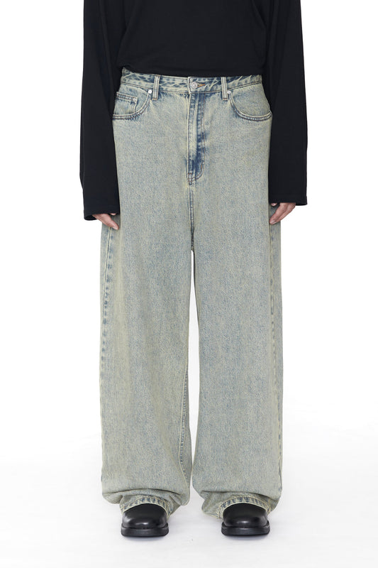 CODA / Indigo Acid Washed Distressed Extended Cut Luft Jeans