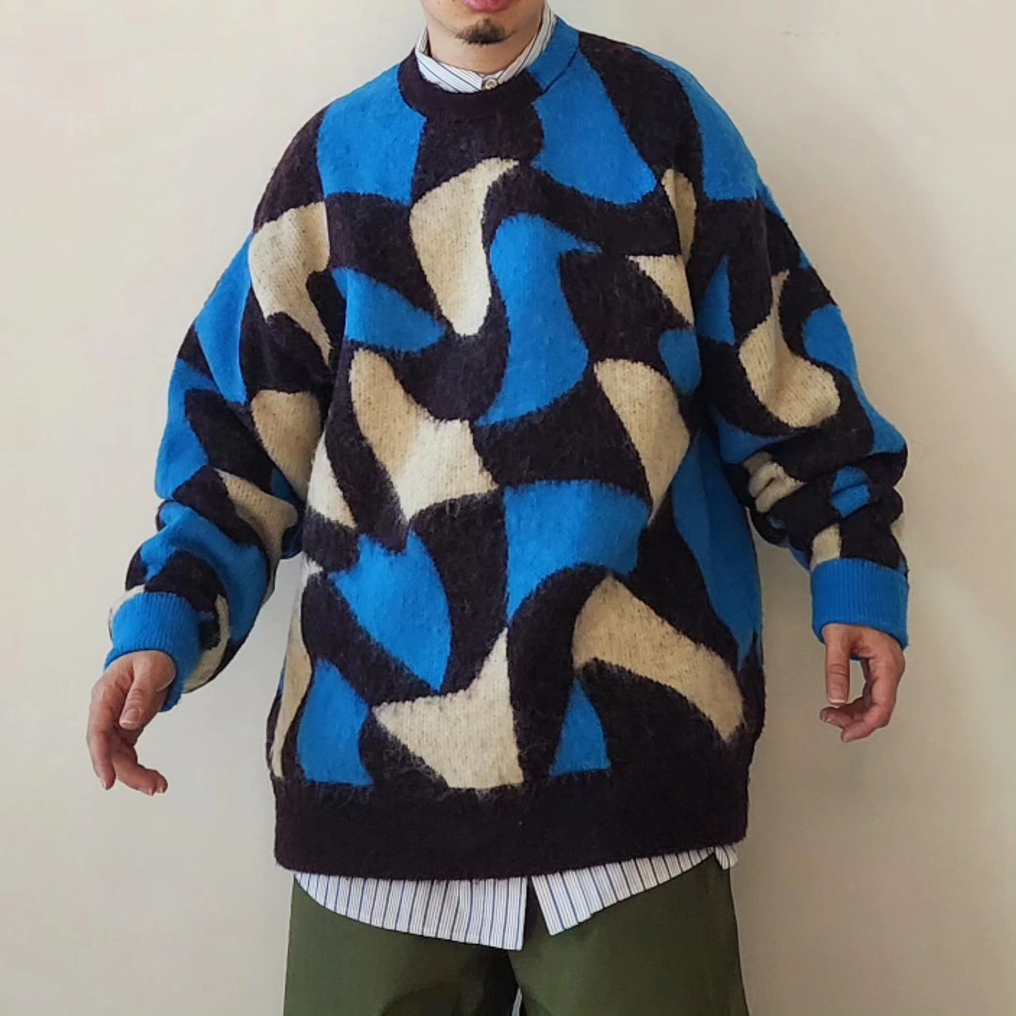 TAUPE / Wavy Jq Crew Neck Knit
