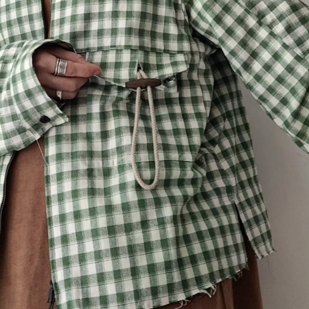 ANCELLM / C/R Check Short Zipup Shirt