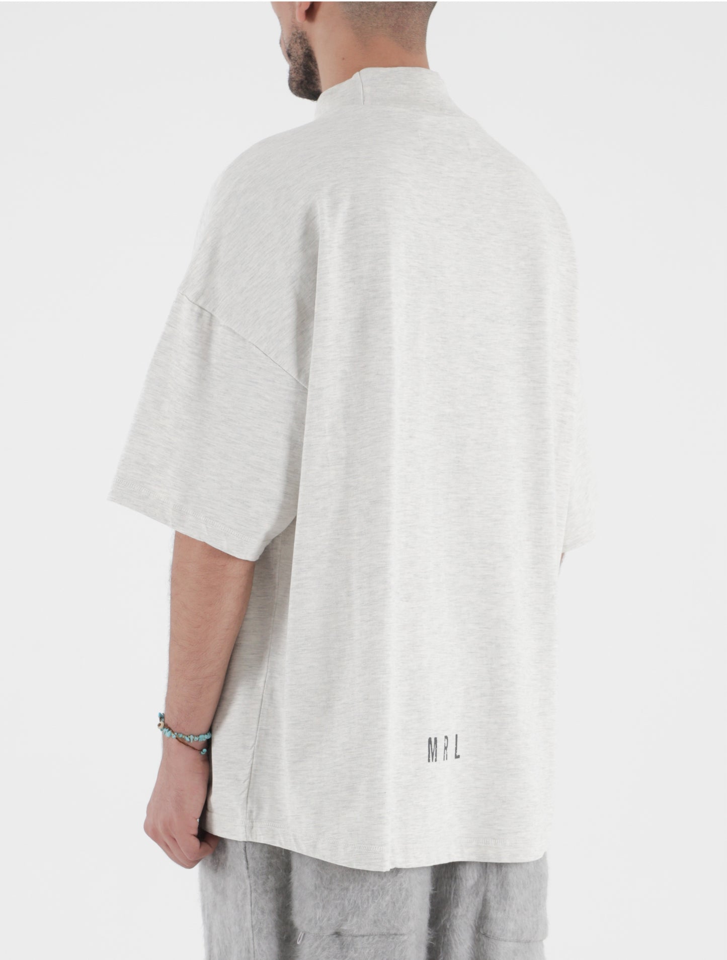 Beige Melange Kayan Mockneck T-Shirt