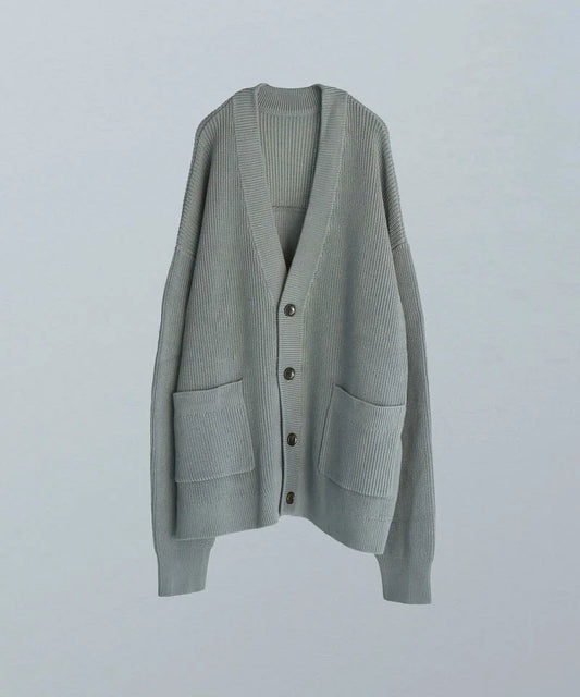 Cotton V-Neck Cardigan (Blue Gray)