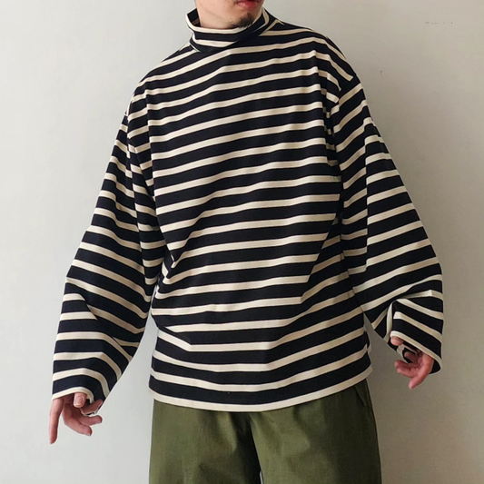 INTERIM / Hyper Big Suvin Giza Basque High Neck Border Shirt