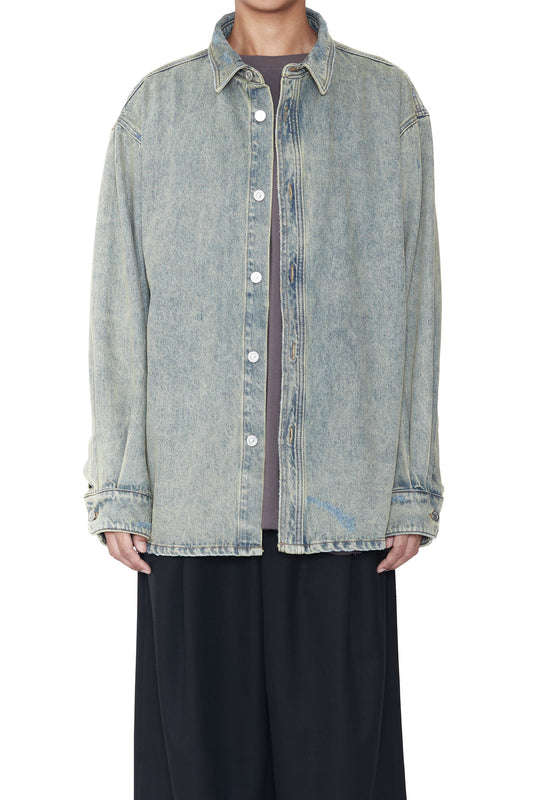 CODA / Indigo Acid Washed Distressed Oversized Denim Shirt