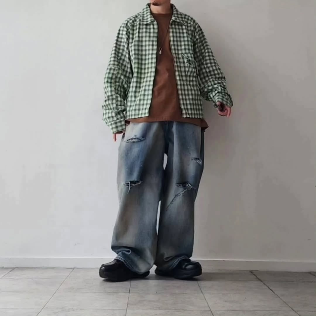 ANCELLM / C/R Check Short Zipup Shirt