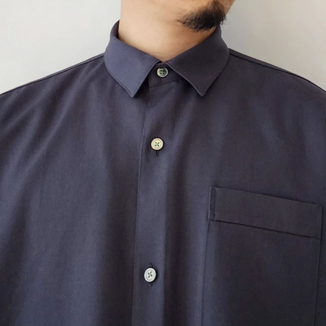 BLANC YM / Wool Gabardine Wide Shirt