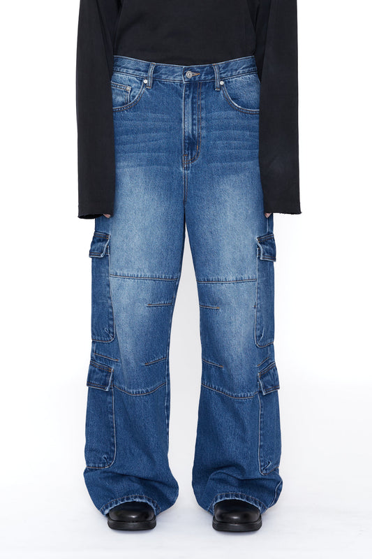 CODA / Indigo Denin Flared Cut Cargo Pants