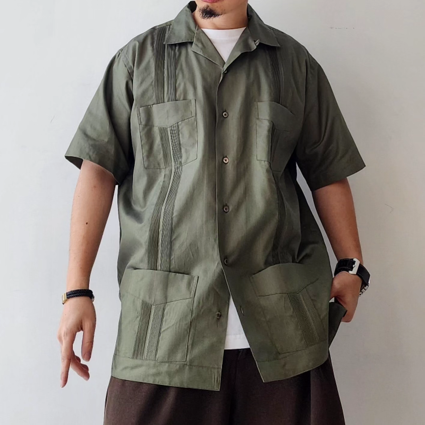 INTERIM / Hyper Big Cotton Silk Poplin Hand Pin Tuck S/S Cuba Shirts