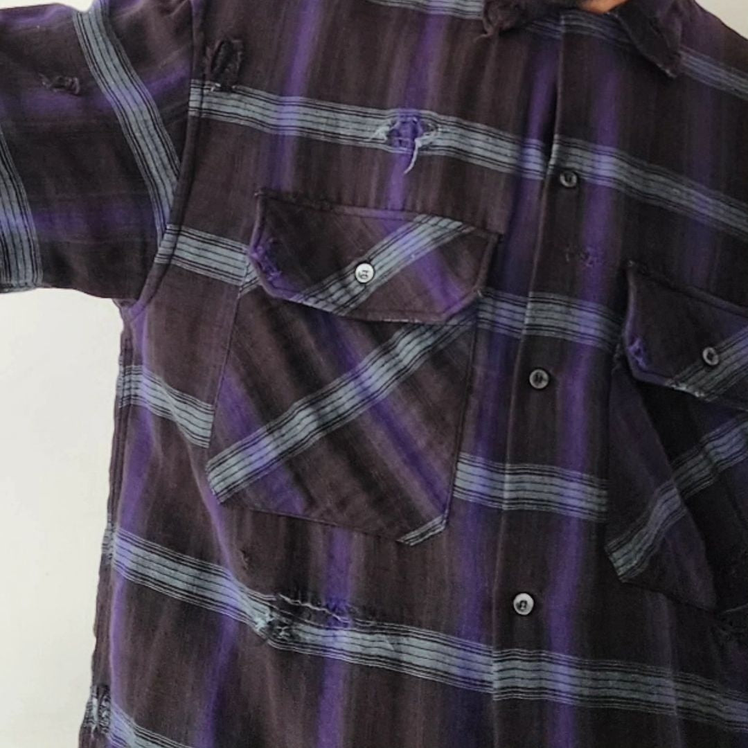 THE JEAN PIERRE / Grunge Plaid Open Collar Shirt
