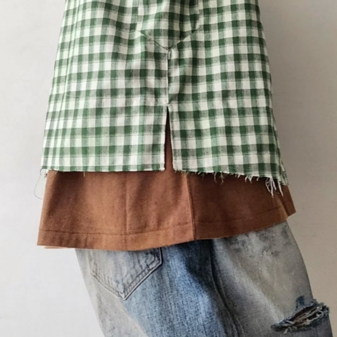 ANCELLM / C/R Check Short Zipup Shirt