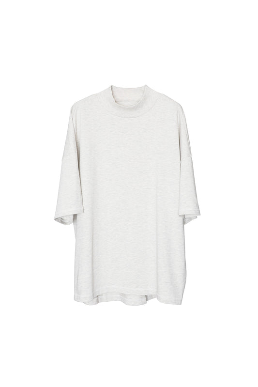 Beige Melange Kayan Mockneck T-Shirt
