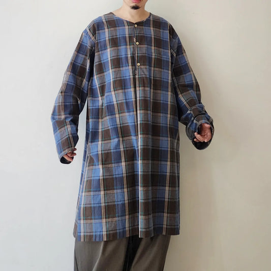Madras Plaid Cotton*Linen Cloth Kaftan Shirt