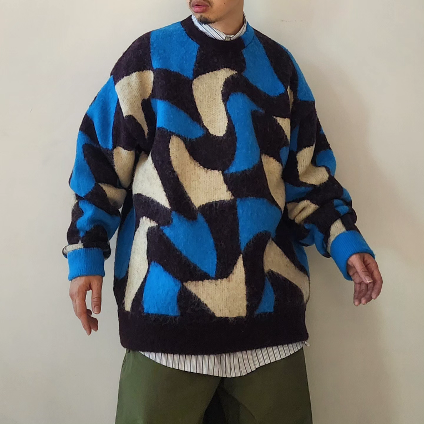 TAUPE / Wavy Jq Crew Neck Knit